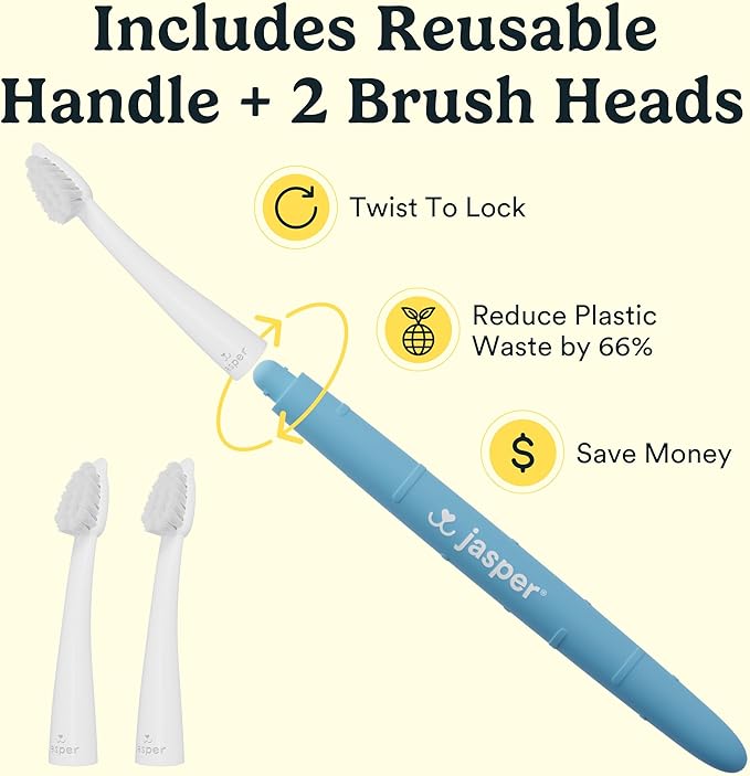 Jasper Microbrush Cat Toothbrush, Soft-Bristled Toothbrush Kit for Felines &amp; Small Dogs, Premium Non-Slip Handle with 2 Replaceable Tooth Brush Heads, Use with Cat Toothpaste