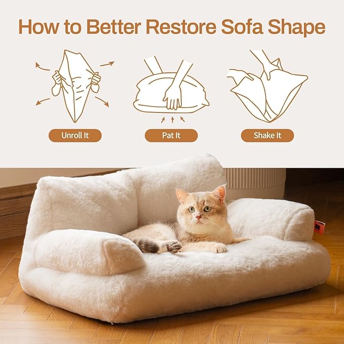 MEWOOFUN Cat Bed for Indoor Cats, Washable Dog Beds for Small Dogs &amp; Cats with Removable Cover, Fluffy Cat Couch with Non-Slip Bottom (Beige, 26.0" L X 19.0" W X 13.0" Th)