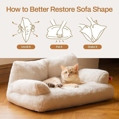MEWOOFUN Cat Bed for Indoor Cats, Washable Dog Beds for Small Dogs &amp; Cats with Removable Cover, Fluffy Cat Couch with Non-Slip Bottom (Beige, 26.0" L X 19.0" W X 13.0" Th)