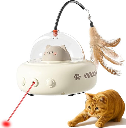 hooroor 2-in-1 UFO Laser Cat Toy – Automatic Motion with Feather, Rechargeable Smart Sensor Interactive Toy for Indoor Cats &amp; Dogs, Fun Exercise &amp; Play, Perfect Pet Gift