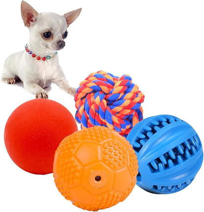 Puppy Balls - Pack with Different Functions &amp; Teething Toys for Small Dogs, Squeaky Dog Balls, Rubber Chew Toys for Enrichment