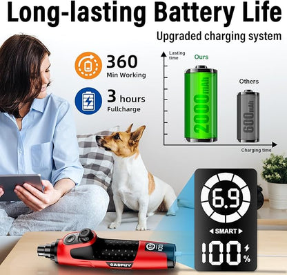 Casfuy Smart 6-Speed Dog Nail Grinder - 50% More Power Pet Nail Grinder with 2 LED Lights Quiet Rechargeable Electric Dog Nail Trimmers File Toenail Grinder for Large Medium Small Dogs &amp; Cats (Red)