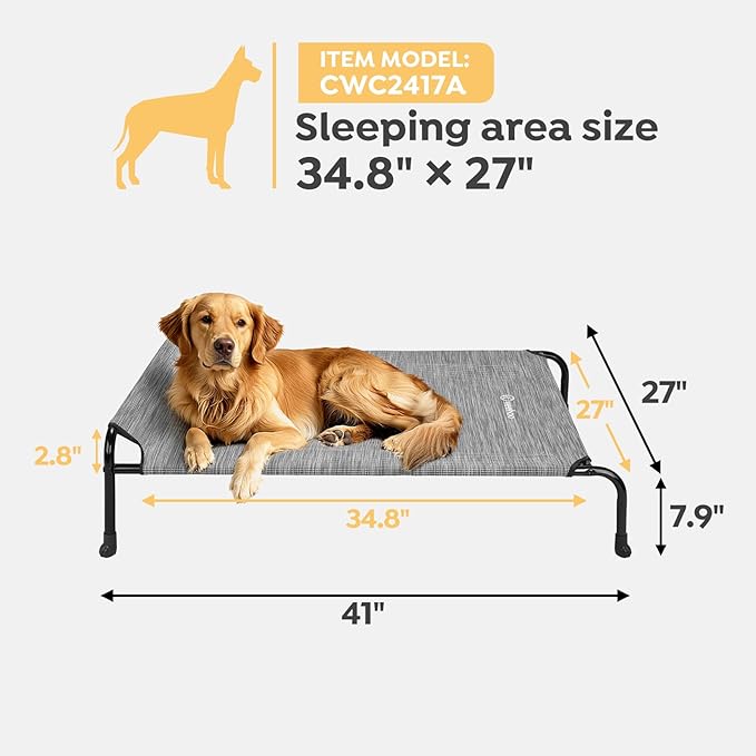 Veehoo Original Elevated Dog Bed - Outdoor Raised Cot for Large Dogs, One-Sided Raised Headboard Cooling Pet Bed, Sleeping Training Cot, Non-Slip &amp; Breathable, XL, CWC2417A