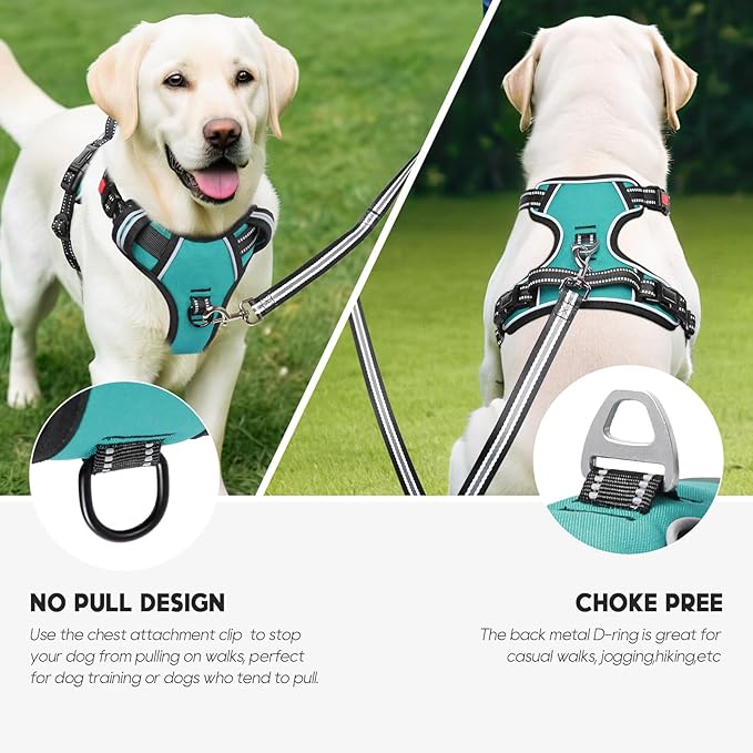 Timos No Pull Dog Harness, Release at Neck Reflective 3 Snap Buckles Adjustable No Choke Pet Vest with Front &amp; Back 2 Leash Clips, Soft Padded Control Training Handle for Small Medium Large Dogs
