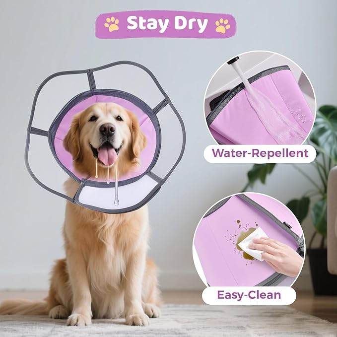 Soft Dog Cone Collar After Surgery Recovery,Adjustable E-Collar with Removable Shield,Lightweight,Breathable Anti-Licking Protective Cone for Large,Medium,Small Pets (Rose Pink, XL (Neck:17&