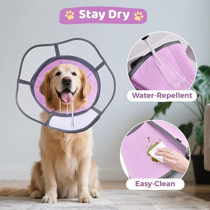 Soft Dog Cone Collar After Surgery Recovery,Adjustable E-Collar with Removable Shield,Lightweight,Breathable Anti-Licking Protective Cone for Large,Medium,Small Pets (Rose Pink, M (Neck:12&