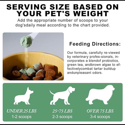 Dog Dental Powder, 6 oz, Dog Teeth Cleaning Powder &amp; Cat Breath Freshener, Plaque Off Pet Tooth Cleaning - Combating Dental Plaque, Tartar Cleaning and Removal, Fighting Bad Breath, Oral Care
