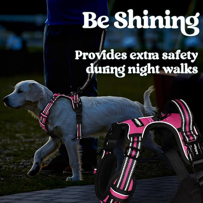rabbitgoo Dog Harness for Large, No Pull Pet Harness with 3 Buckles, Adjustable Soft Padded Vest with Control Handle, Walking Reflective Pet Vest for Large Dogs, Rose Pink, L
