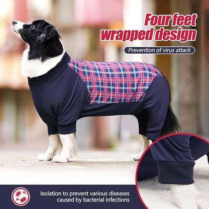 Dog Recovery Suit, Abdominal Wound After Surgery Wear, Anti Licking Bodysuit with Zipper, E-Collar &amp; Cone Alternatives, Plaid Dog Spay Surgical Onesie Prevent Shedding(Large, Red)