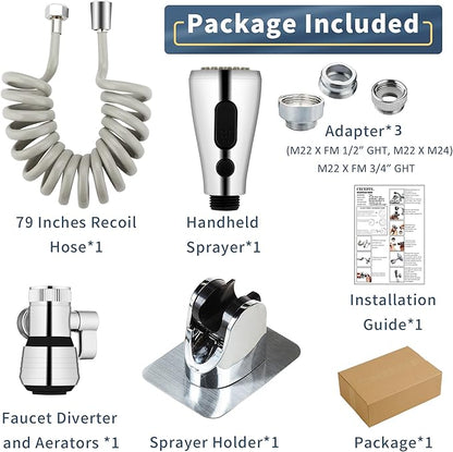 CECEFIN Kitchen Sink Sprayer Hose Attachment for Faucet, Kitchen Faucet Head Replacement w/ 79" Recoil Hose and Holder, Pressurized Water Saving Aerator &amp; Diverter Valve, Faucet Sprayer Attachment Set