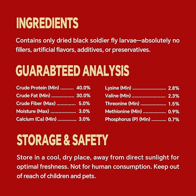 Dried Black Soldier Fly Larvae, Non-GMO, Natural Chicken Treats &amp; High-Protein Poultry Snacks for Backyard Chickens, Laying Hens &amp; Ducks, 5 lb Box