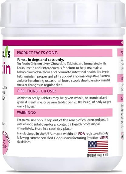 Tru-Pectin Anti-Diarrheal for Dogs &amp; Cats, 250 Tablets– Chicken Liver Flavor –Helps Reduce Occasional Loose Stool &amp; Diarrhea, Balance Gut pH, Support Normal Digestion &amp; Gut Flora -Made in USA