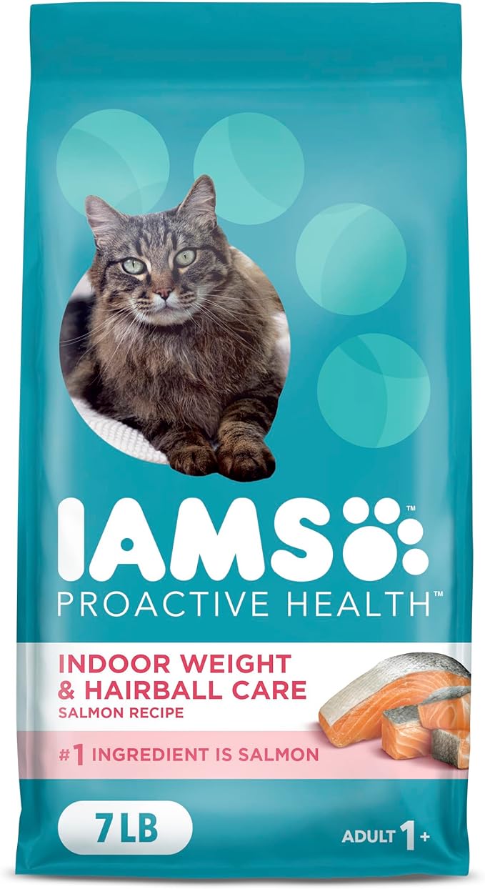 IAMS Proactive Health Indoor Weight Control &amp; Hairball Care Adult Dry Cat Food, Salmon Recipe, 7 lb. Bag