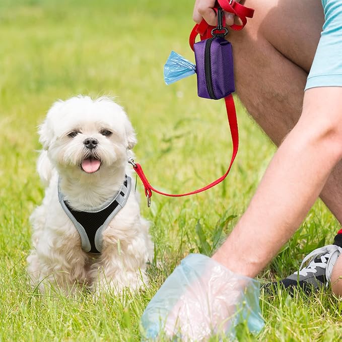 Dog Waste Bag Dispenser Pet Poop Bags Holder for Doggie Waste Bags Dispensers Soft Fabric Zipper Small Doggy Puppy Pouch for Leash Accessory Attachment with Carrier,2PCS Purple&amp;Black