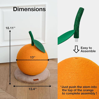 VETRESKA Orange Cat Scratching Post, Cute Cat Scratcher with Sisal Rope, Vertical Cat Scratch Post for Indoor Cat and Kitten, Cat Scratching Ball
