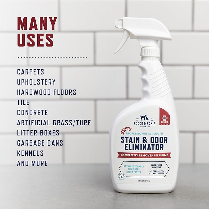 Rocco &amp; Roxie Extreme Stain &amp; Odor Eliminator for Strong Odor, Pet Urine Enzyme Cleaner Destroyer, Stain Remover for Dog Poop and Cat Pee, Enzymatic Carpet Cleaner Spray For Home, Puppy Potty Training