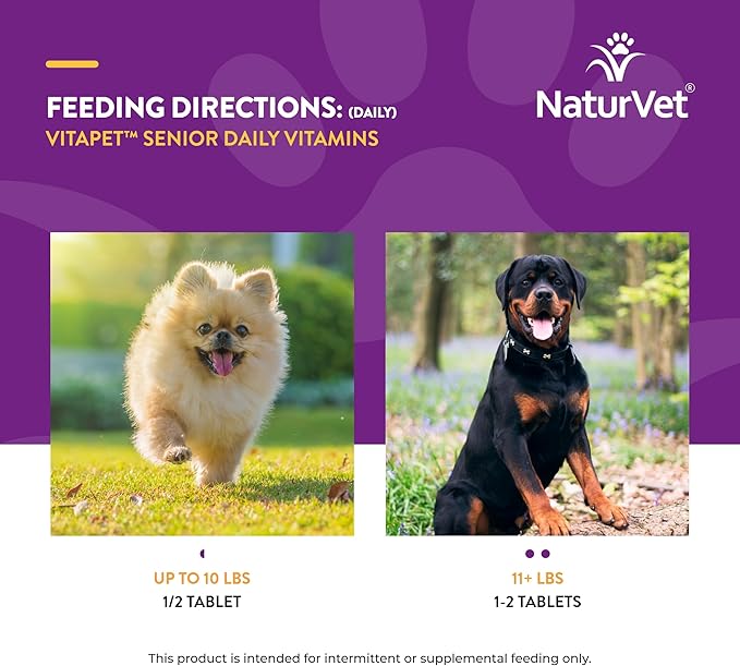 NaturVet –VitaPet Senior Daily Vitamins for Senior Dogs – Plus Glucosamine – Full Spectrum of Vitamins &amp; Minerals – Enhanced with Glucosamine for Added Joint Support – 60 Time Release Tablets