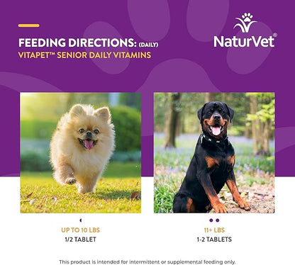 NaturVet –VitaPet Senior Daily Vitamins for Senior Dogs – Plus Glucosamine – Full Spectrum of Vitamins &amp; Minerals – Enhanced with Glucosamine for Added Joint Support – 365 Time Release Tablets