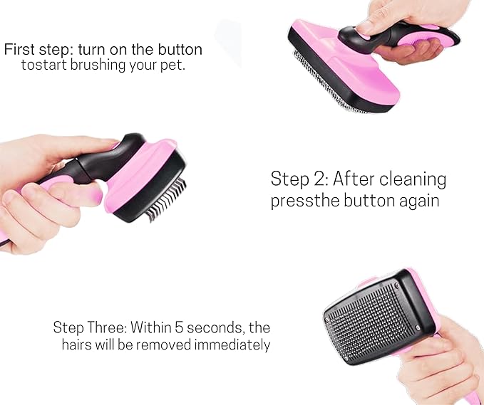 3-in 1 Dog &amp; Cat Grooming Supplies- Self-cleaning Slicker Brush, Deshedding Rake Comb, And Finger Toothbrush For Dogs &amp; Cats | Perfect For Pet Grooming Kit, Dematting And Dental Tool (pink)
