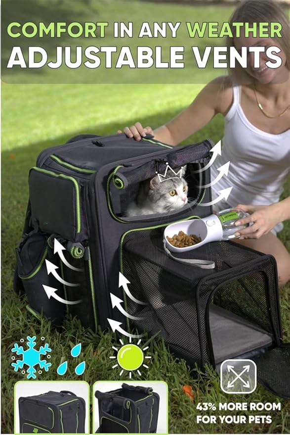Cat Backpack Carrier &amp; Dog Car Seat for Small Pets Up to 25 lbs - Expandable Cat Carrier Backpack with Safety Leash and Breathable Mesh - Waterproof for Travel - 3 in 1