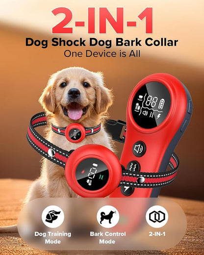 XDX 2-in-1 Dog Shock Collar &amp; Bark Collar – 3300FT Dog Training Collar with Remote, Automatic Anti-Barking, 5 Adjustable Sensitivity Levels, IP67 Waterproof E-Collar for Small Medium Large Dogs