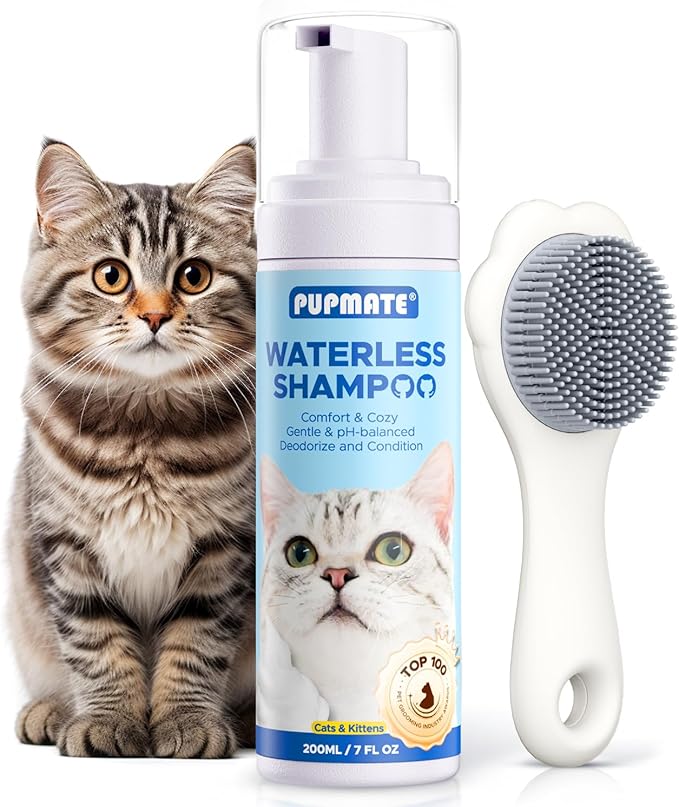 Cat Waterless Shampoo with Brush - No Rinse Formula for Quick Clean Between Baths, Hypoallergenic &amp; Detangling, Reduce Itchy Skin Shedding &amp; Odor Control,Vet-Recommended for Kittens/Senior Cats