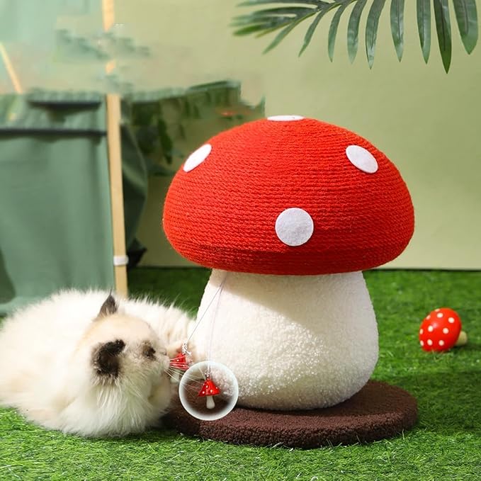 Mushroom Cat Scratcher, Cute Cat Scratching Post, Durable Sisal Rope Cat Scratching Board, Kitten Tree, Cat Toy for Cats to Play and Care for Their Claws, No Assembly Required