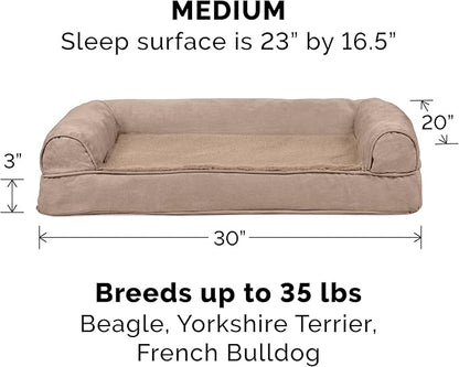 FurHaven Orthopedic Foam Sofa Dog Bed with Washable &amp; Removable Cover - Plush/Suede - Almondine, Dogs Up to 35 lbs - Medium