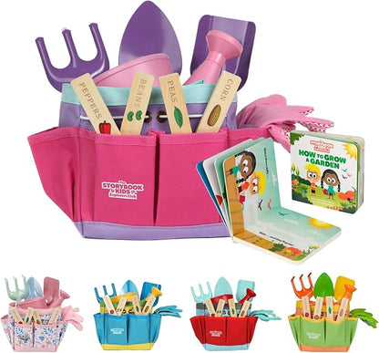 Pink Kids Gardening Tools - includes Sturdy Tote Bag, Watering Can, Gloves, Shovels, Garden Stakes, and a Delightful Children&