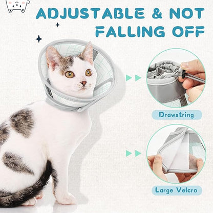 Supet Cat Cone Collar Soft to Stop Licking Scratching, Breathable Comfortable Mesh Recovery Cone for Cats After Surgery Neuter, Lightweight E Cone Collar Alternative (M)