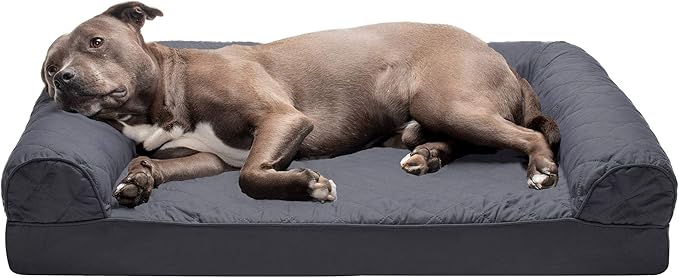 Furhaven Orthopedic Dog Bed for Large/Medium Dogs w/ Removable Bolsters &amp; Washable Cover, For Dogs Up to 55 lbs - Quilted Sofa - Iron Gray, Large
