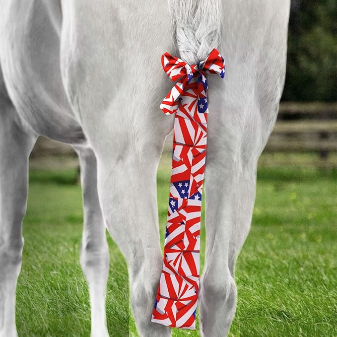 Harrison Howard Stretchy Tail Bag Breathable Horse Tail Guard Slip on Design Protect Horse Tail 2 Strand Closure Straps Keep Tail Clean &amp; Protected 22" L Length Makes Grooming Easy-Flag Grid