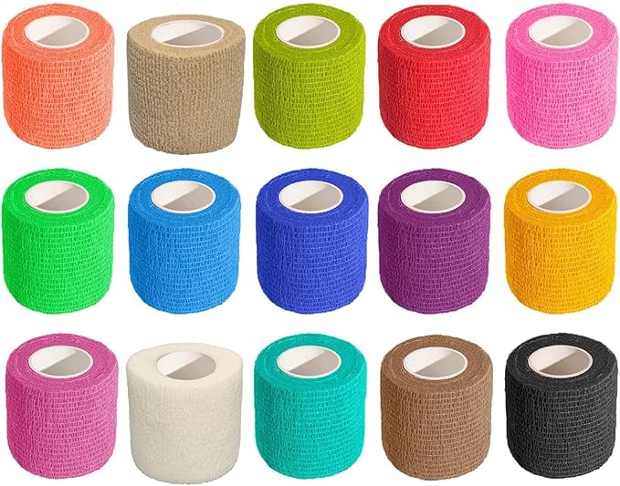 Self Adhesive Bandage Wrap 15Roll,Non-Woven Cohesive Bandage Tape,5CM x 5Yard Vet Wrap Tape for Wrist &amp; Ankle Grip Cover,Elastic Athletic Tape-15color