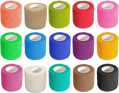Self Adhesive Bandage Wrap 15Roll,Non-Woven Cohesive Bandage Tape,5CM x 5Yard Vet Wrap Tape for Wrist &amp; Ankle Grip Cover,Elastic Athletic Tape-15color