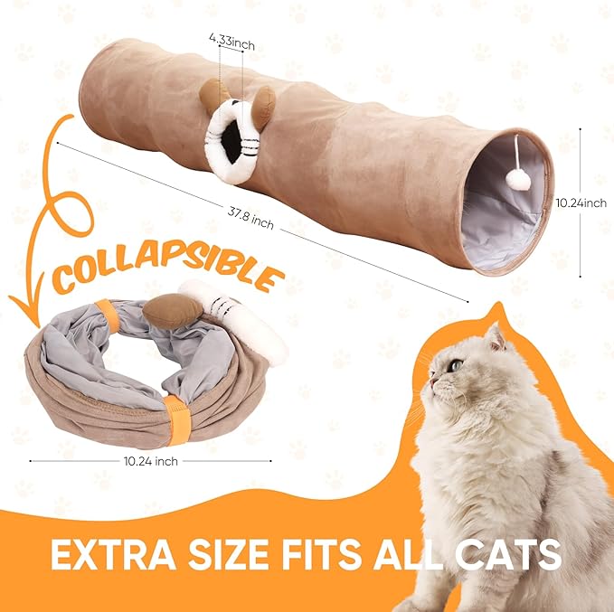Collapsible Cat Tunnel Straight Tube for Indoor Cats &amp; Kittens Large Foldable Play Cave Toy with Hanging Ball &amp; Peek Hole,Ideal for Rabbits, Ferrets, Puppies &amp; Small Pets