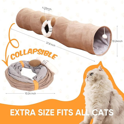 Collapsible Cat Tunnel Straight Tube for Indoor Cats &amp; Kittens Large Foldable Play Cave Toy with Hanging Ball &amp; Peek Hole,Ideal for Rabbits, Ferrets, Puppies &amp; Small Pets