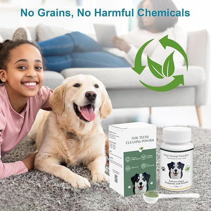 Dog Teeth Cleaning Powder 100g Fights Plaque &amp; Tartar Freshens Breath All-Natural Ingredients for Dogs of All Breeds and Ages Easy to Use Dog Dental Powder