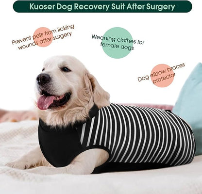 Kuoser Dog Recovery Suit, Anti Licking Dogs Rear Leg Sleeve, Abdominal Dog Surgical Suit with Pants Cover Protect Wounds, Dogs Elbow Protector Soft Pet Surgery Onesie Cone Alternative, Black XL