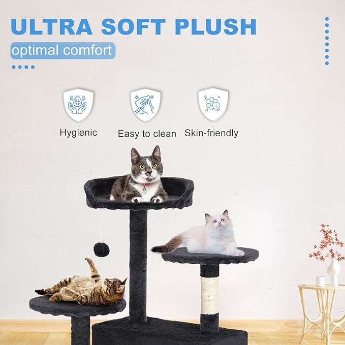 FDW Cat Tree 54in Cat Tower Multi-Level Durable Cat Scratching Post &amp; Cozy Fun Cat Jumping Platform Space Saving Cat Condo Pet Play House for Indoor Cats,Dark Gray