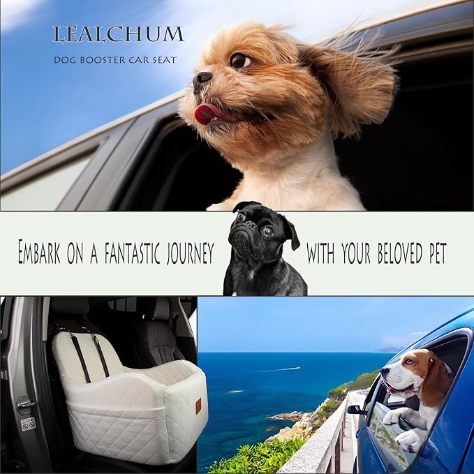 Dog Booster Car Seat,Ultra Soft Fabric &amp; Filling Memory Foam,Elevated Cushion,3 Straps &amp; Safety Belt Channel,Anti-Slip Base,Fully Detachable and Washable(Beige,Medium)