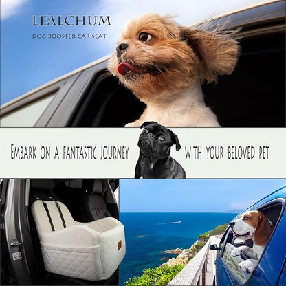 Dog Booster Car Seat,Ultra Soft Fabric &amp; Filling Memory Foam,Elevated Cushion,3 Straps &amp; Safety Belt Channel,Anti-Slip Base,Fully Detachable and Washable(Beige,Medium)