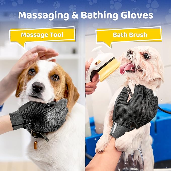 Upgrade Version Pet Grooming Glove - Gentle Deshedding Brush Glove - Efficient Pet Hair Remover Mitt - Enhanced Five Finger Design - Perfect for Dog &amp; Cat with Long &amp; Short Fur - 1 Pair (Gray)