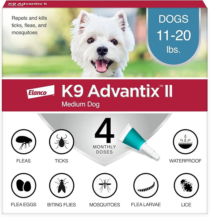K9 Advantix II Medium Dog Vet-Recommended Flea, Tick &amp; Mosquito Treatment &amp; Prevention | Dogs 11-20 lbs. | 4-Mo Supply