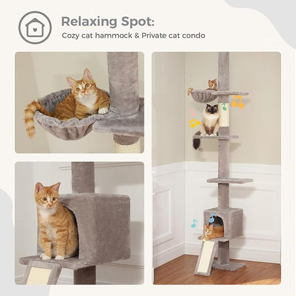 PEQULTI Floor to Ceiling Cat Tree, Tall Cat Tower, Adjustable Height (83&