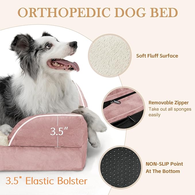 Comfort Expression Small Dog Beds Waterproof Cat Beds Orthopedic Foam Sofa Beds for Small Dogs Comfy Pet Bed with Washable Removable Cover &amp; Non-Slip Bottom(XX-Small,Pink)