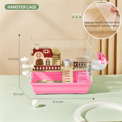 8 in 1 Clear Acrylic Hamster Cage with All Accessories,13.5&