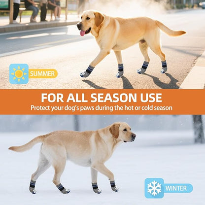 PUPTECK Non-Slip Dog Socks to Prevent Licking Paws, Double Sides Dog Boots &amp; Paw Protectors Booties on Hardwood Floors Hot Pavement with Grippers, for Small Medium Large Senior Dogs, Navy Blue L