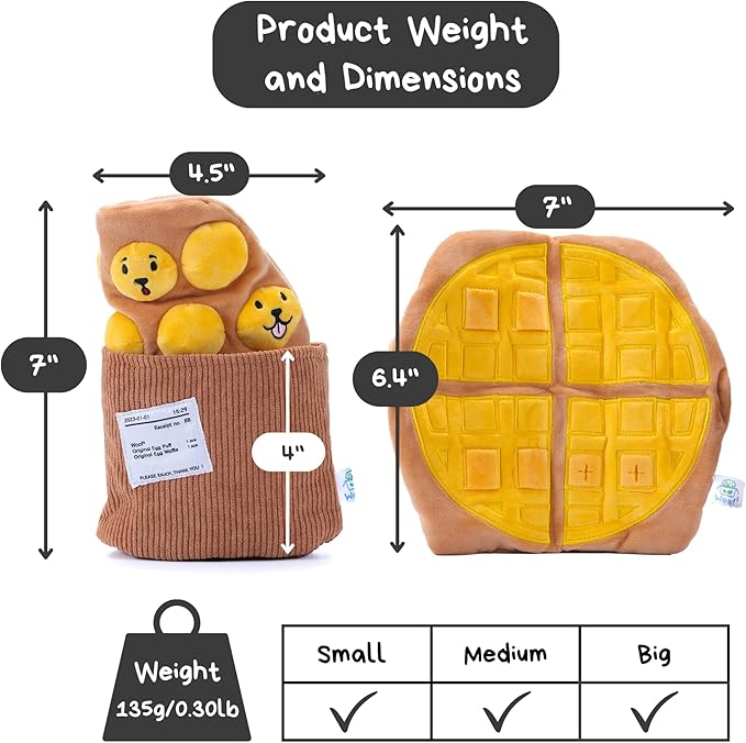 Egg Puff/Waffle 2-in-1 Nose-Work Soft Plush Squeaky Dog Toy - Durable, Cute &amp; Fun HK Gift for Interactive Bonding Time, Hide Chew Sticks &amp; Food for Puzzle Play, Small Medium Dogs