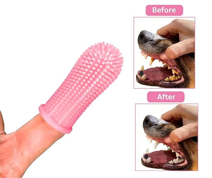 3-in 1 Dog &amp; Cat Grooming Supplies- Self-cleaning Slicker Brush, Deshedding Rake Comb, And Finger Toothbrush For Dogs &amp; Cats | Perfect For Pet Grooming Kit, Dematting And Dental Tool (pink)