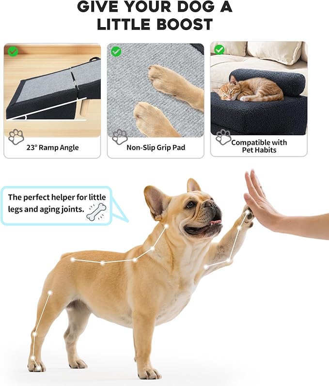 Dog Stairs for Small Dogs and Cats – 2-in-1 Dog Ramp for Bed and Couch, 16.5&